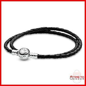Sterling Silver Leather Charm Bracelet 15 Inches Adjustable